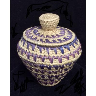 Hooper Bay Basket with Purple Blue Geometric Design