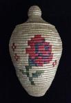 Lidded Grass Basket with Flower Design
